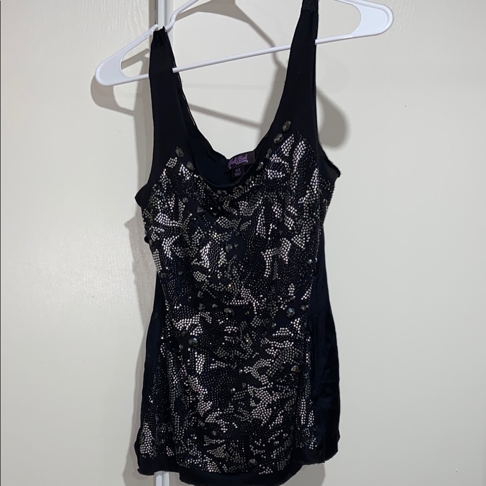 Hale Bob Black and Silver Embellished Tank Top